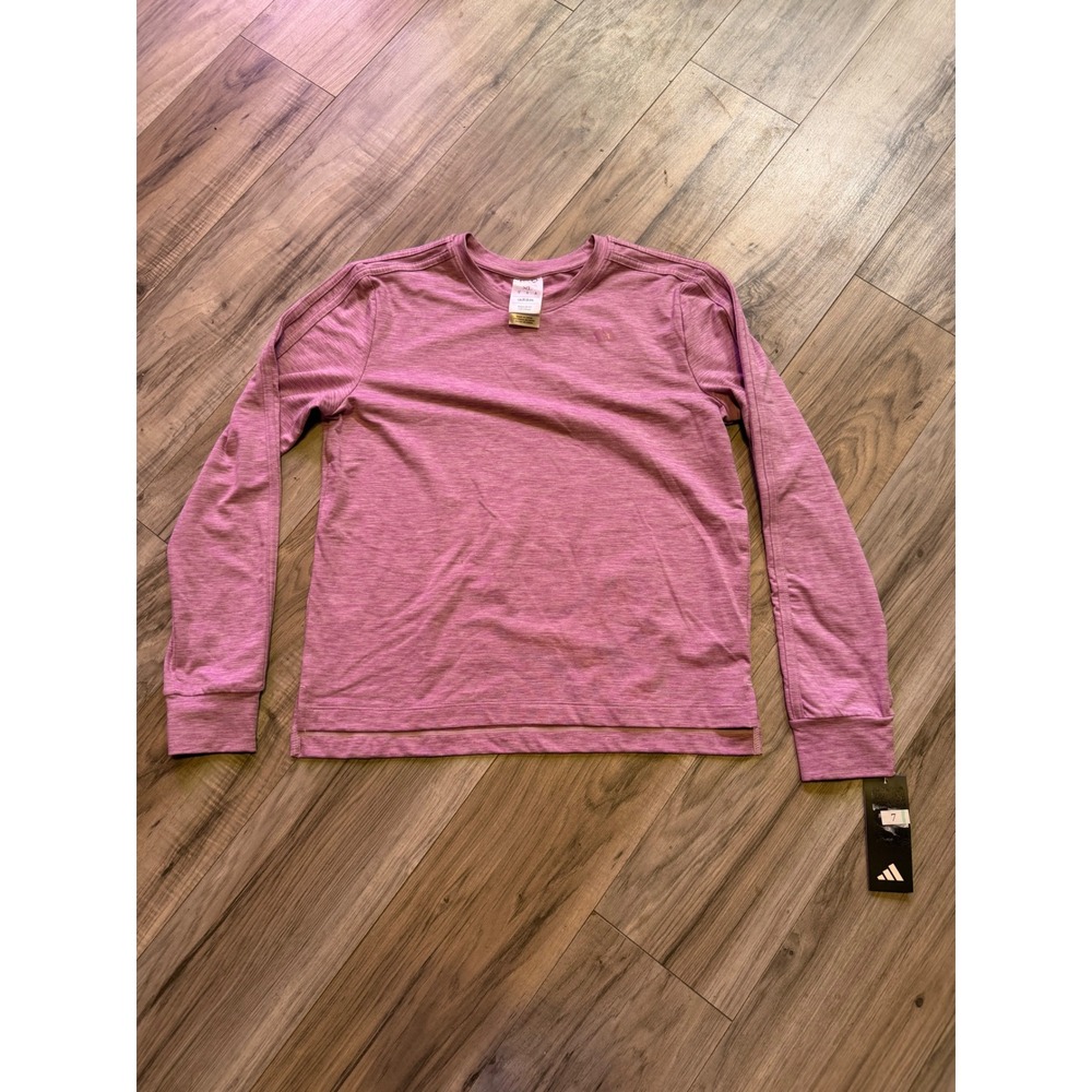 Adidas Girls XL 16 Pink Heathered Long Sleeve Training Tee Shirt NWT